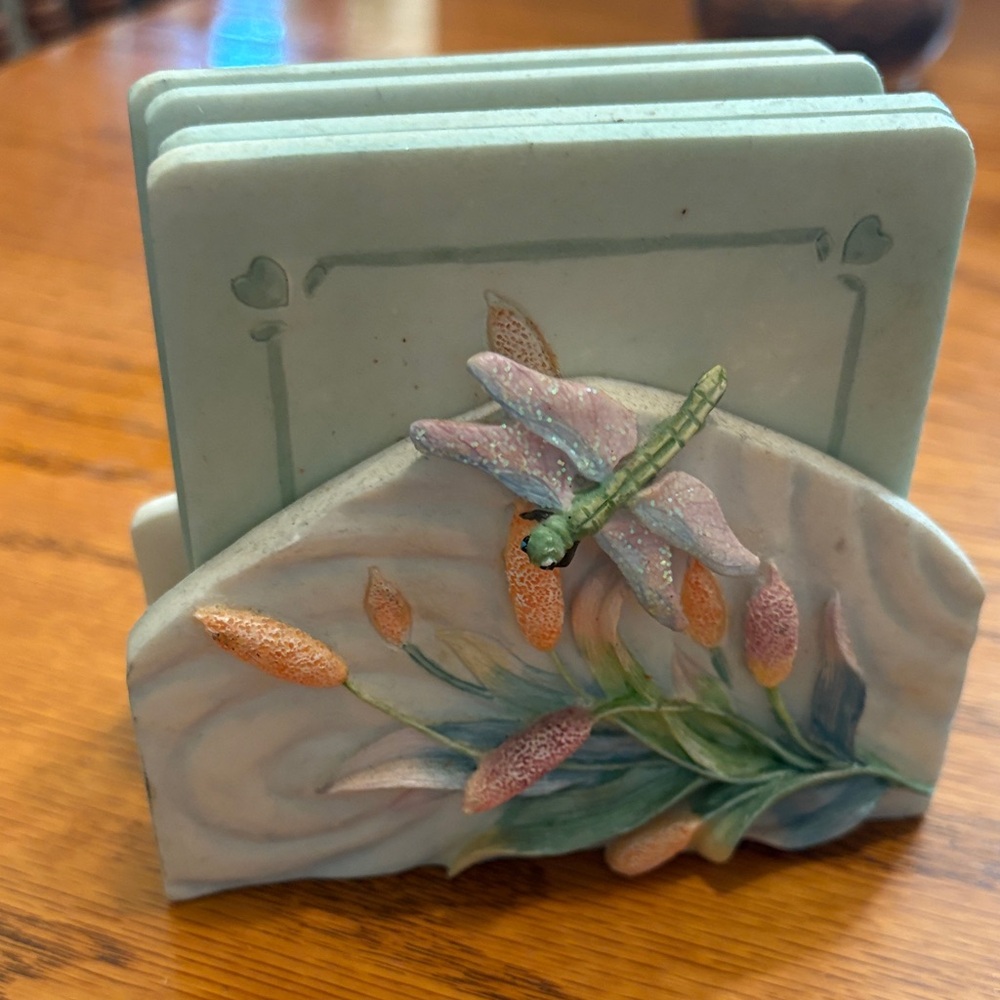 Dragonfly and Floral Coaster Set
